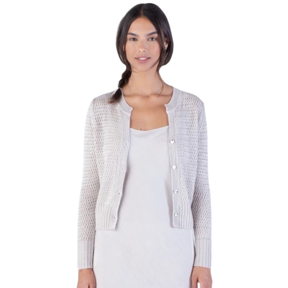 Margaret O’Leary 100% Linen Open Knit Cardigan Sweater Size Small Oatmeal Beige